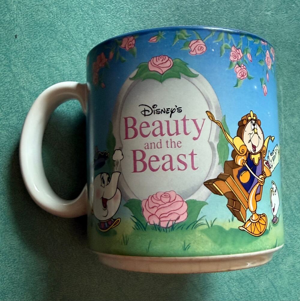 Vintage 90s Disney Beauty and the Beast Mug Made in Japan